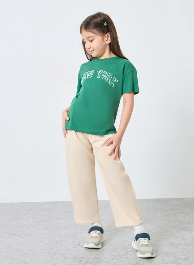 Styli Girls Green New York Graphic Oversized T-Shirt